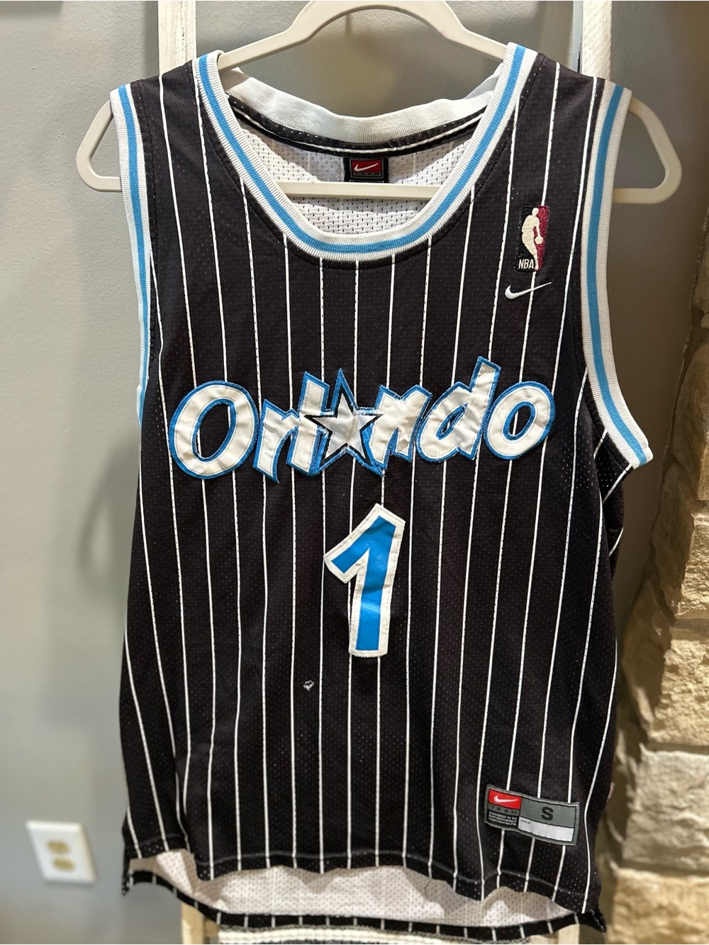 Nike Orlando Hardaway Black and Blue Pinstripe #1 Basketball Jersey